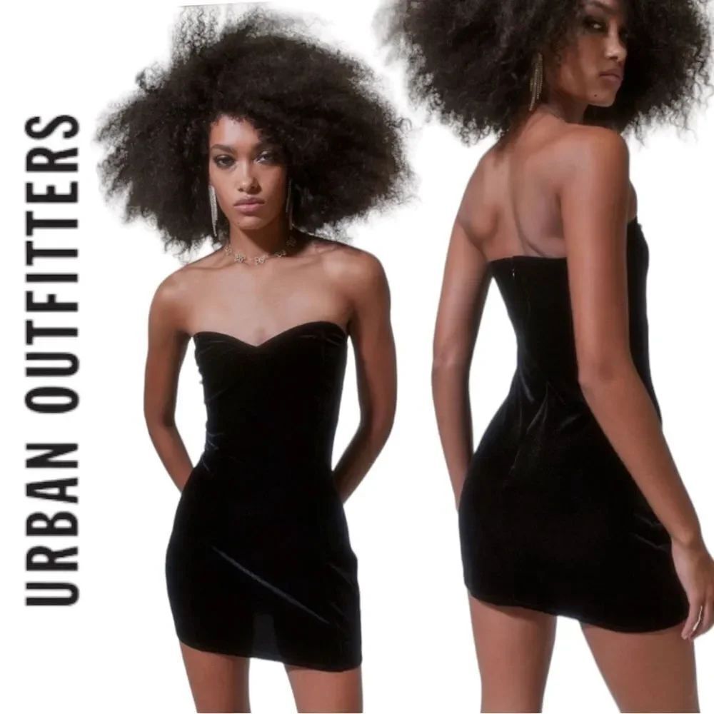 UO Urban Outfitters Diana Black Velvet Tube Dress NEW M L